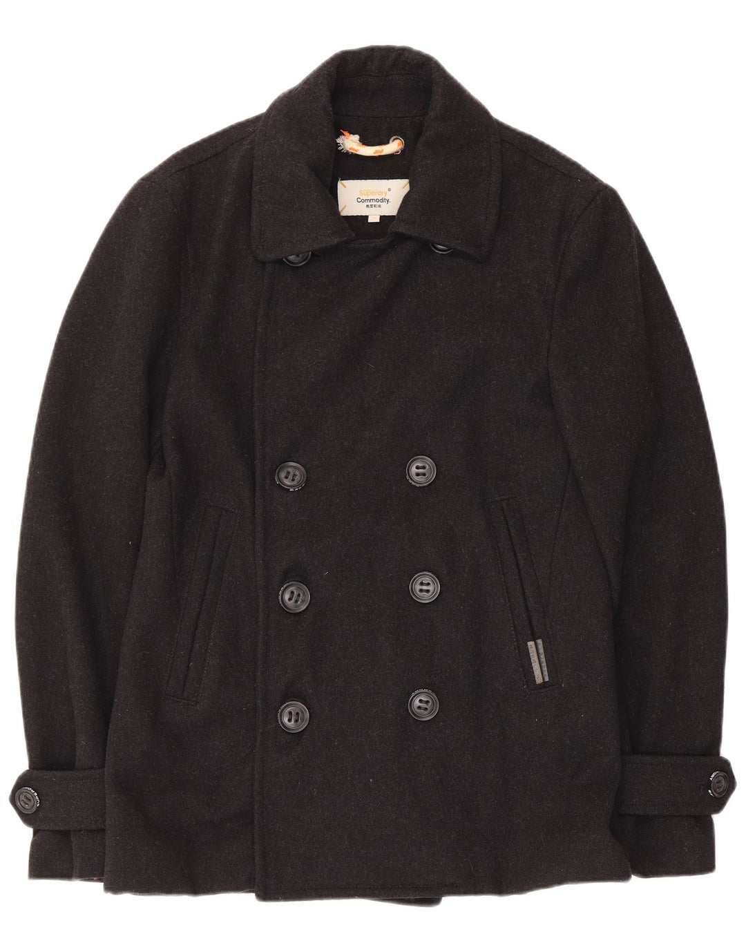 Superdry Mens Pea Coat UK 38 Medium Black Wool