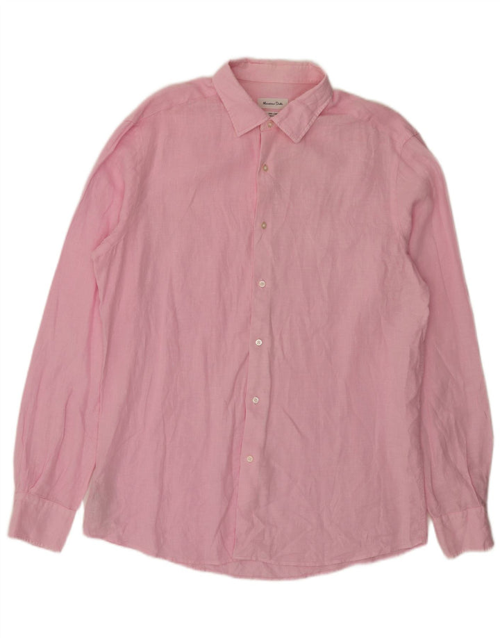 Massimo Dutti Mens Shirt Large Pink Linen