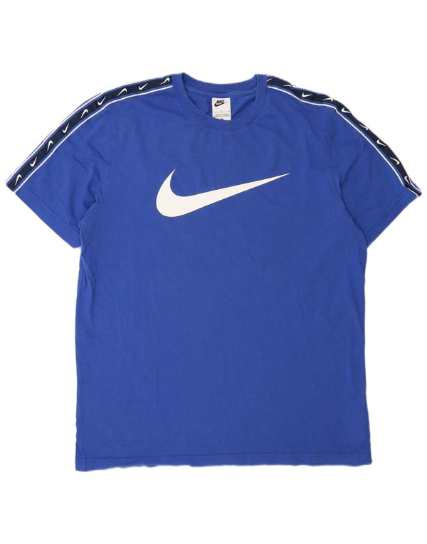 Nike Mens Graphic T-Shirt Top Large Blue Colourblock Cotton