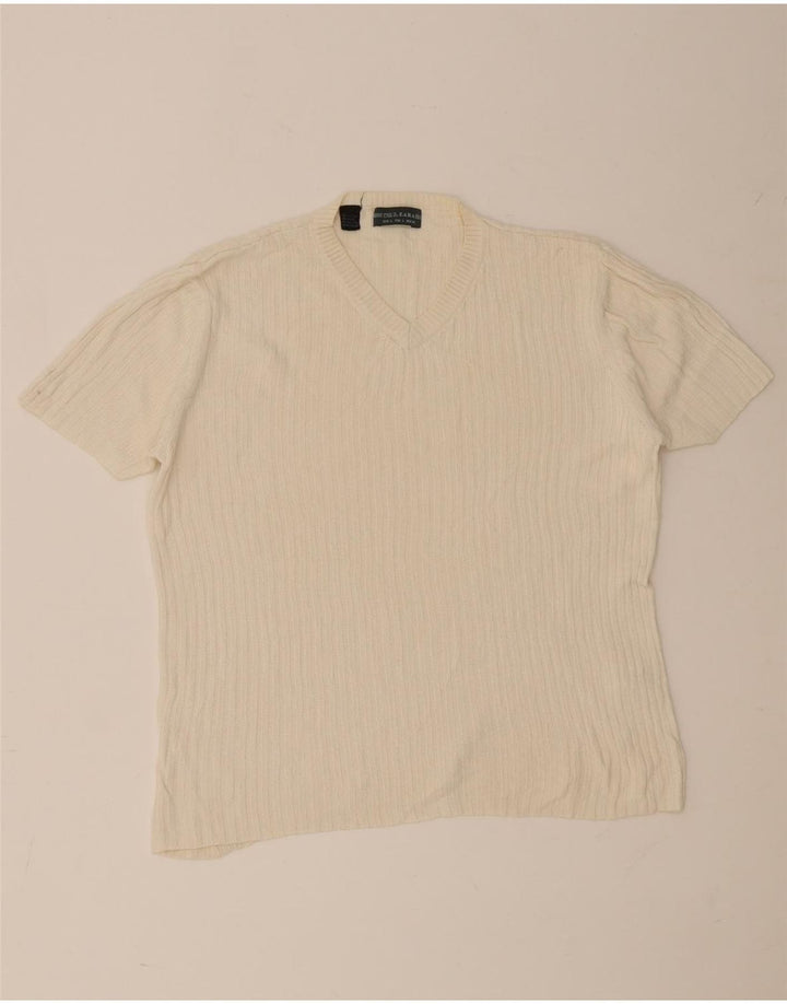 Zara Mens T-Shirt Top Large Beige Cotton