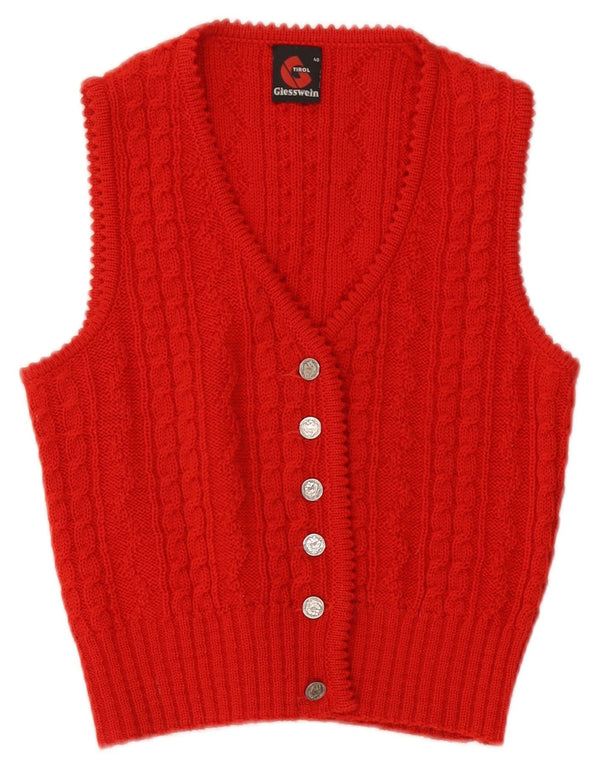 Giesswein Womens Crop Sleeveless Cardigan Sweater EU 40 Medium Red Wool