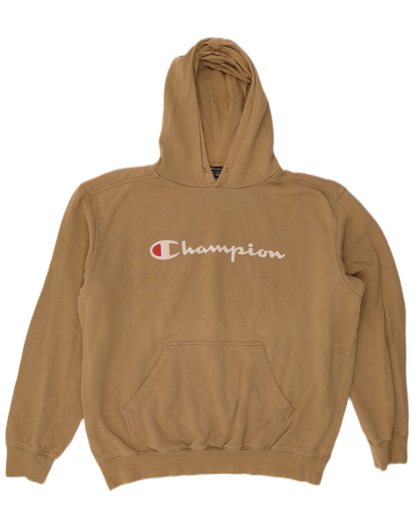 Champion Mens Graphic Hoodie Jumper XL Beige Cotton