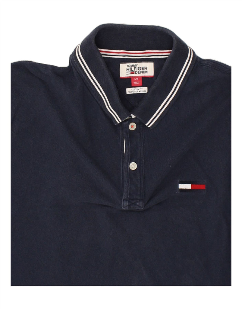 TOMMY HILFIGER Mens Custom Fit Polo Shirt Large Navy Blue Cotton | Vintage Tommy Hilfiger | Thrift | Second-Hand Tommy Hilfiger | Used Clothing | Messina Hembry 