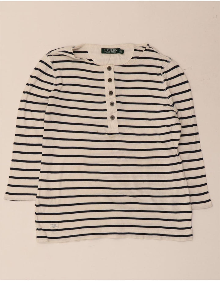 Ralph Lauren Womens Top 3/4 Sleeve UK 12 Medium White Striped Cotton