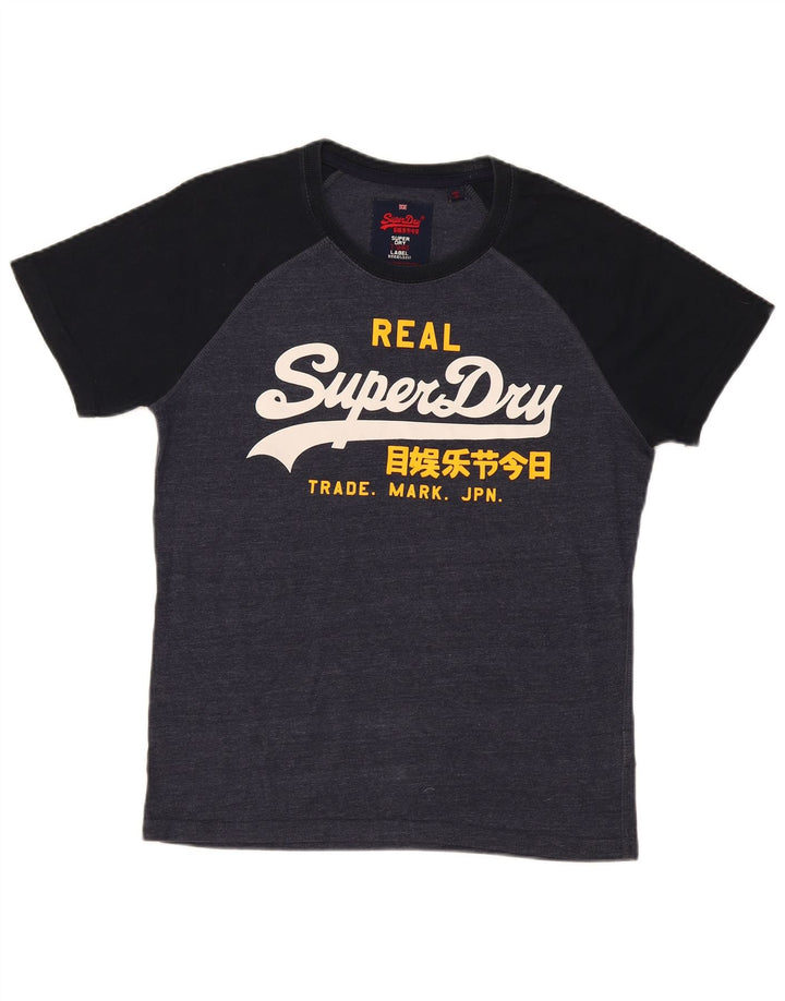 Superdry Mens Graphic T-Shirt Top Large Grey Colourblock Cotton