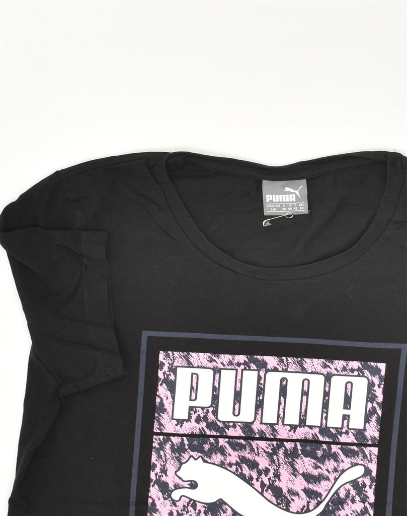 PUMA Womens Graphic T-Shirt Top UK 14 Medium  Black Cotton | Vintage Puma | Thrift | Second-Hand Puma | Used Clothing | Messina Hembry 