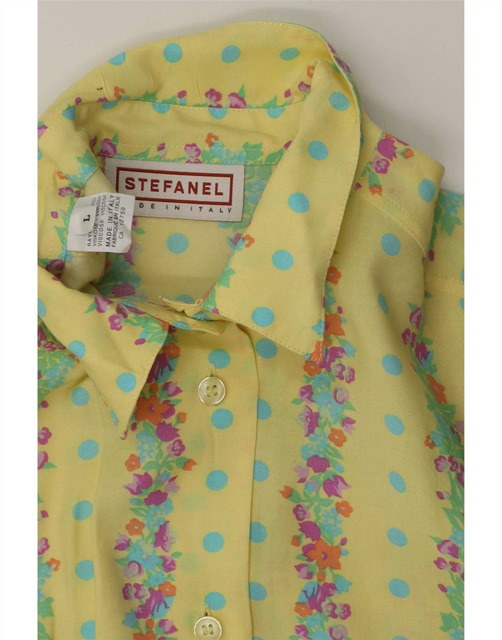 Stefanel Womens Shirt UK 16 Large Yellow Floral Rayon
