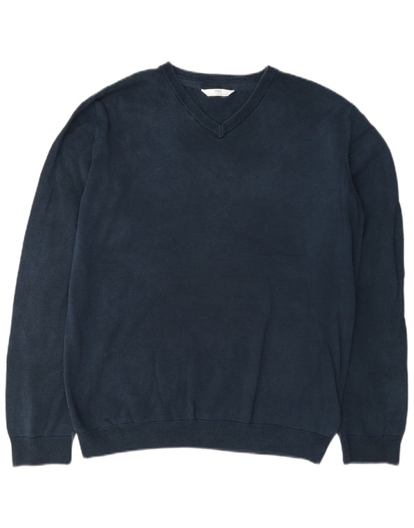 Marks & Spencer Boys V-Neck Jumper Sweater 15-16 Years Navy Blue Cotton