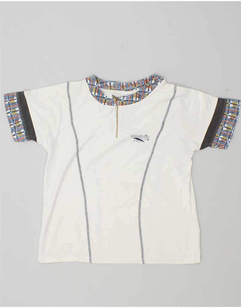 REEBOK Womens Graphic T-Shirt Top UK 12 Medium Off White Cotton Vintage Reebok and Second-Hand Reebok from Messina Hembry 