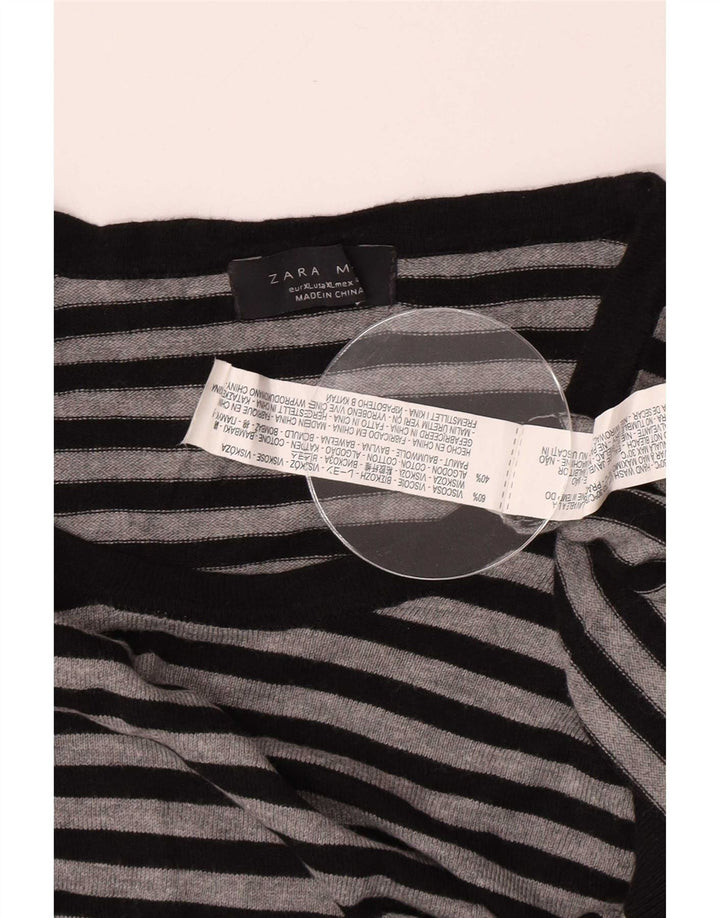 Zara Mens Top Long Sleeve XL Grey Striped Viscose