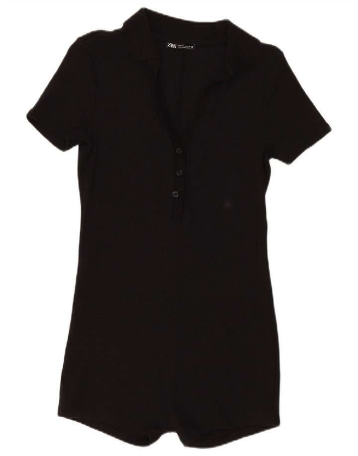 Zara Womens Playsuit UK 14 Large Black Cotton