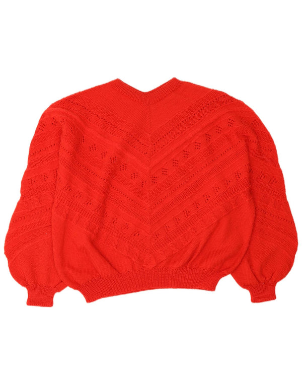 Vintage Womens Crop V-Neck Jumper Sweater UK 18 XL Red
