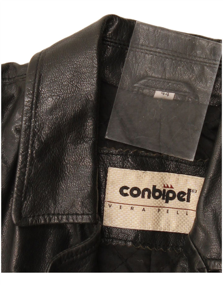 Conbipel Womens Leather Coat IT 44 Medium Black Leather