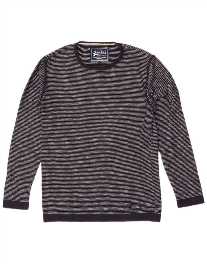 Superdry Mens Crew Neck Jumper Sweater Medium Navy Blue Pinstripe Cotton