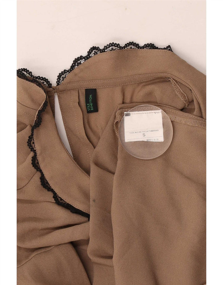 Benetton Womens Blouse Top UK 10 Small Beige Polyester