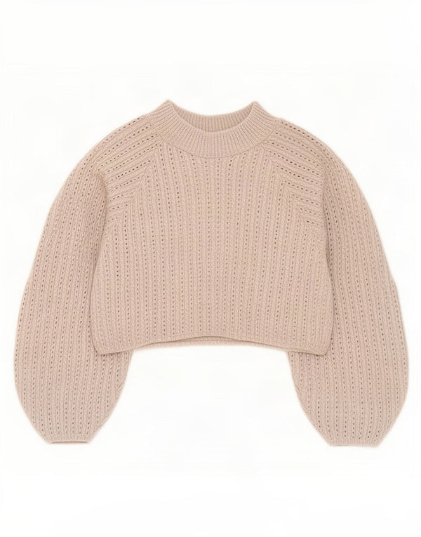 Zara Womens Crop Turtle Neck Jumper Sweater UK 12 Medium Beige Viscose