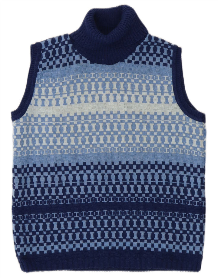 Redok Womens Crop Roll Neck Vest Tank Top UK 12 Medium Blue Geometric
