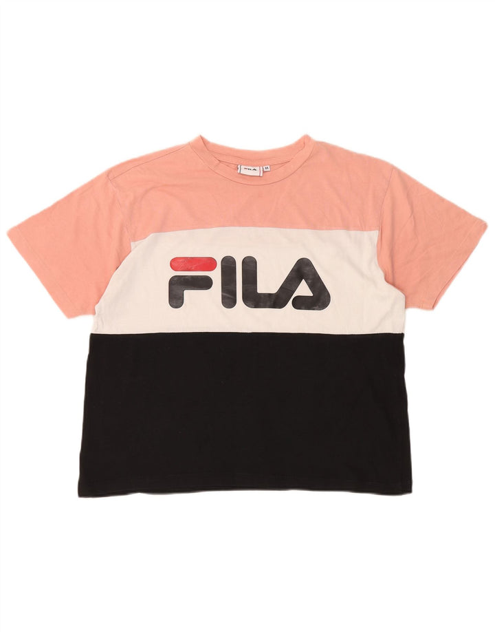 Fila Womens Crop Graphic T-Shirt Top UK 14 Medium Multicoloured Colourblock