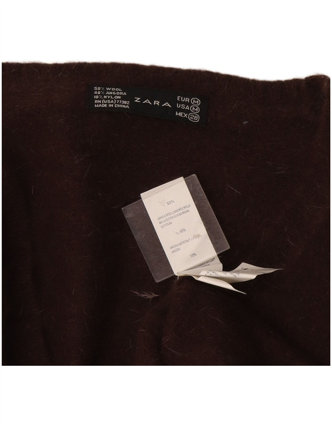 Zara Womens Crop V-Neck Jumper Sweater UK 12 Medium Brown Wool