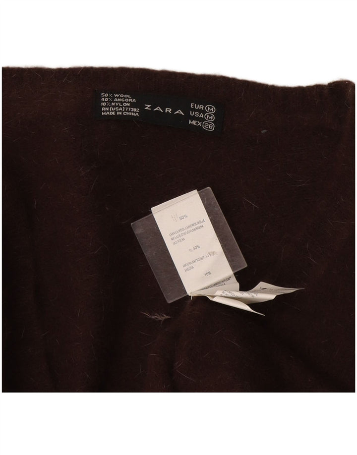 Zara Womens Crop V-Neck Jumper Sweater UK 12 Medium Brown Wool