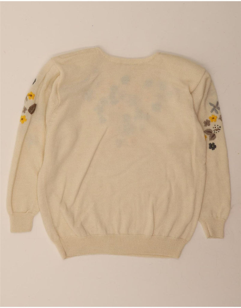 LOUIS LONDON Womens Crew Neck Jumper Sweater UK 18 XL Beige Floral Wool Vintage Louis London and Second-Hand Louis London from Messina Hembry 
