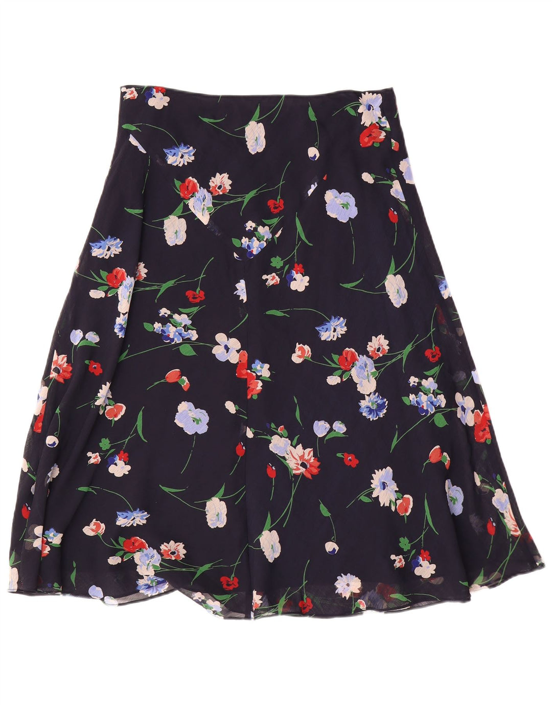 Chaps Womens A-Line Skirt US 10 Large W30 Navy Blue Floral Polyester