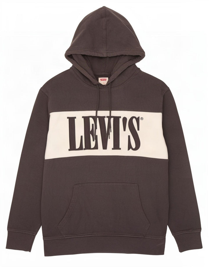 Levi's Mens Graphic Hoodie Jumper Medium Grey Colourblock Cotton