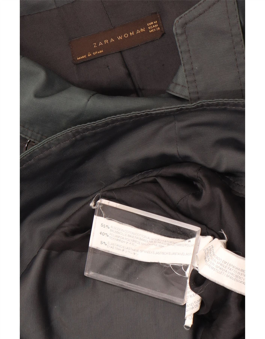 Zara Womens Short Double Breasted Trench Coat UK 14 Medium Grey Cotton