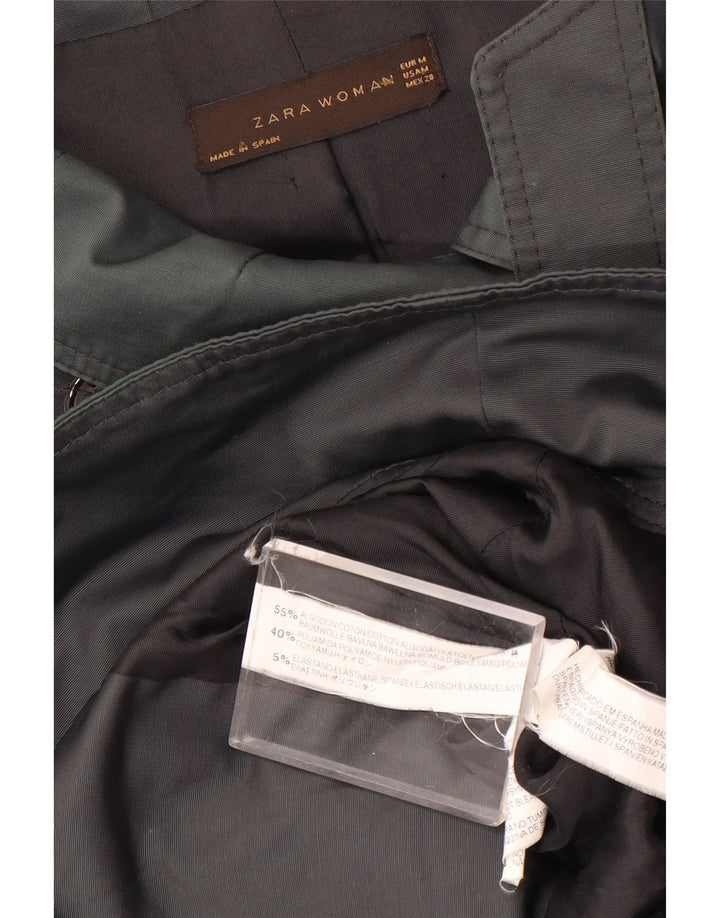 Zara Womens Short Double Breasted Trench Coat UK 14 Medium Grey Cotton