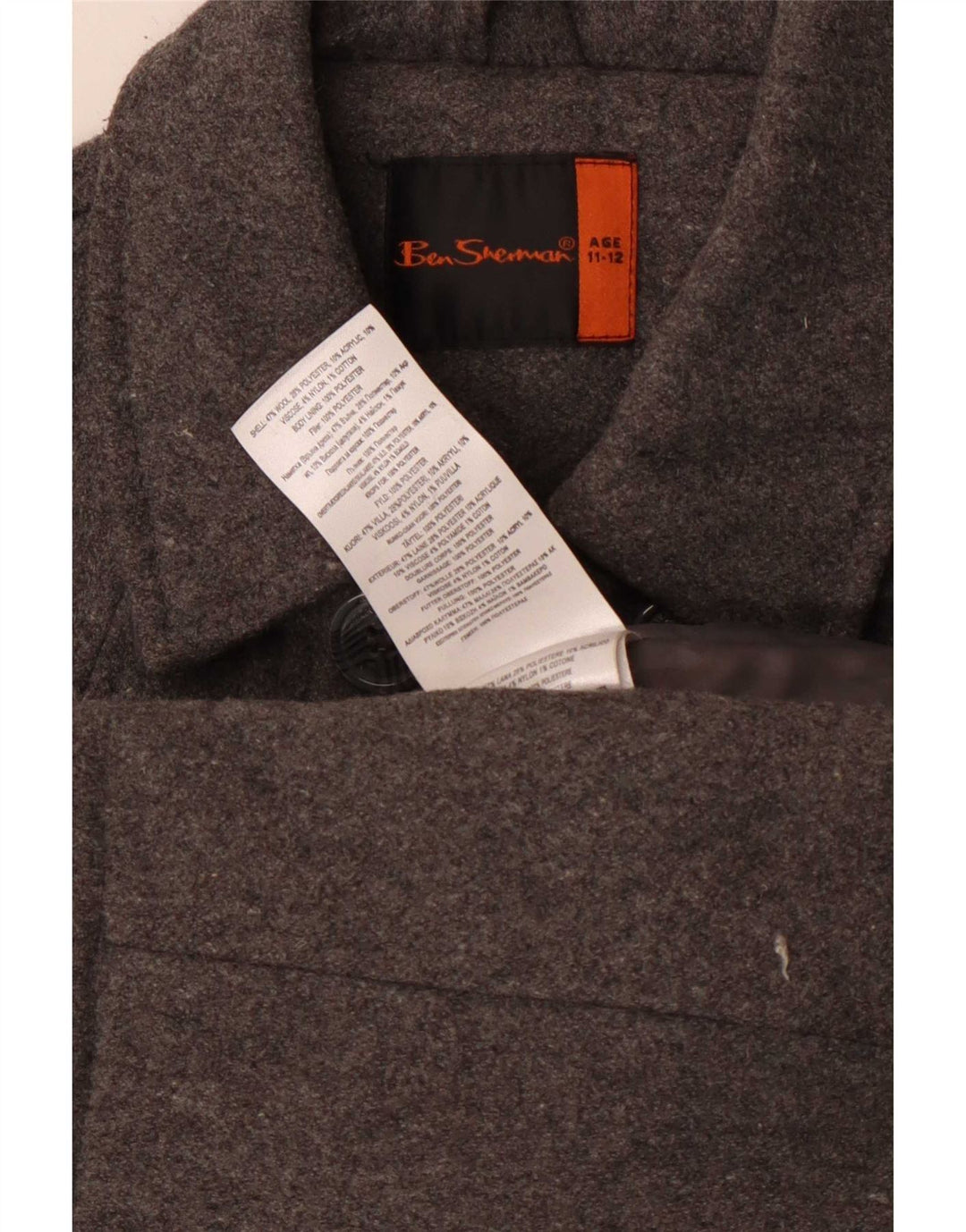 Ben Sherman Boys Pea Coat 11-12 Years Grey Wool