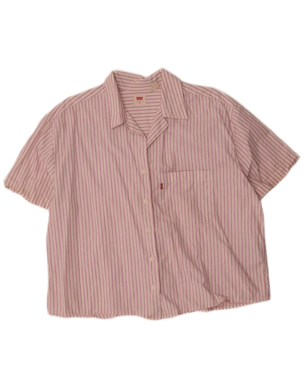 Levi's Womens Short Sleeve Oversized Shirt UK 18 XL Pink Pinstripe Cotton