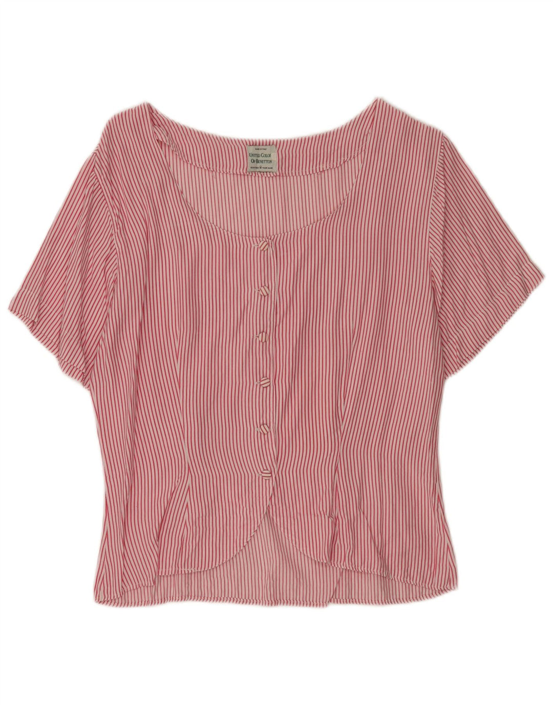 Benetton Womens Short Sleeve Shirt Blouse IT 44 Medium Red Pinstripe