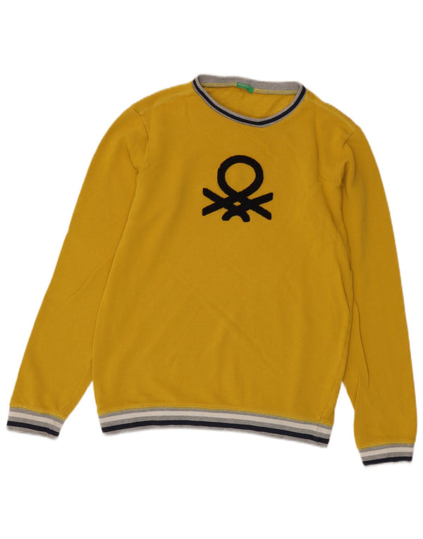 Benetton Boys Crew Neck Jumper Sweater 13-14 Years 3XL Yellow Striped