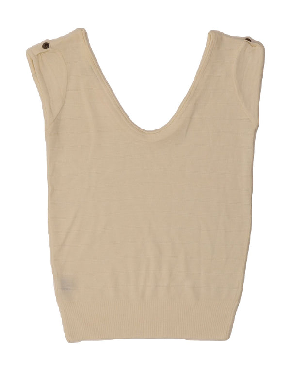 VINTAGE Womens Vest Tank Top EU 38/40 Medium Off White Acrylic