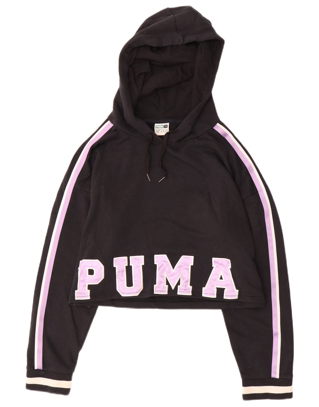 PUMA Womens Oversized Crop Hoodie Jumper UK 12 Medium Black Colourblock