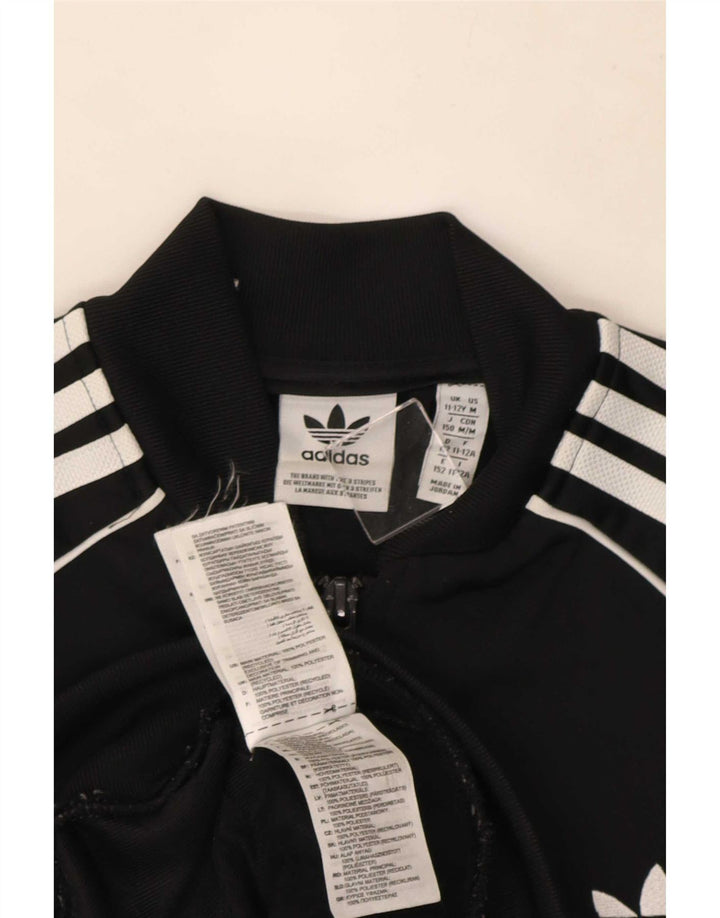 Adidas Boys Tracksuit Top Jacket 11-12 Years Black Polyester