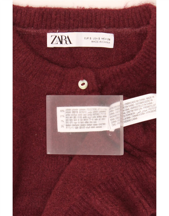 Zara Womens Crop Oversized Cardigan Sweater UK 10 Small Maroon Polyester