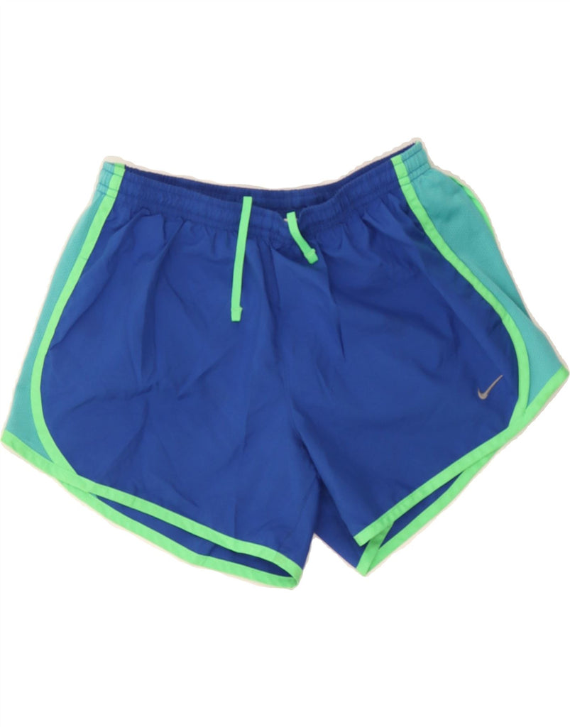 NIKE Womens Dri Fit Sport Shorts UK 14 Large Blue Colourblock Vintage Nike and Second-Hand Nike from Messina Hembry 