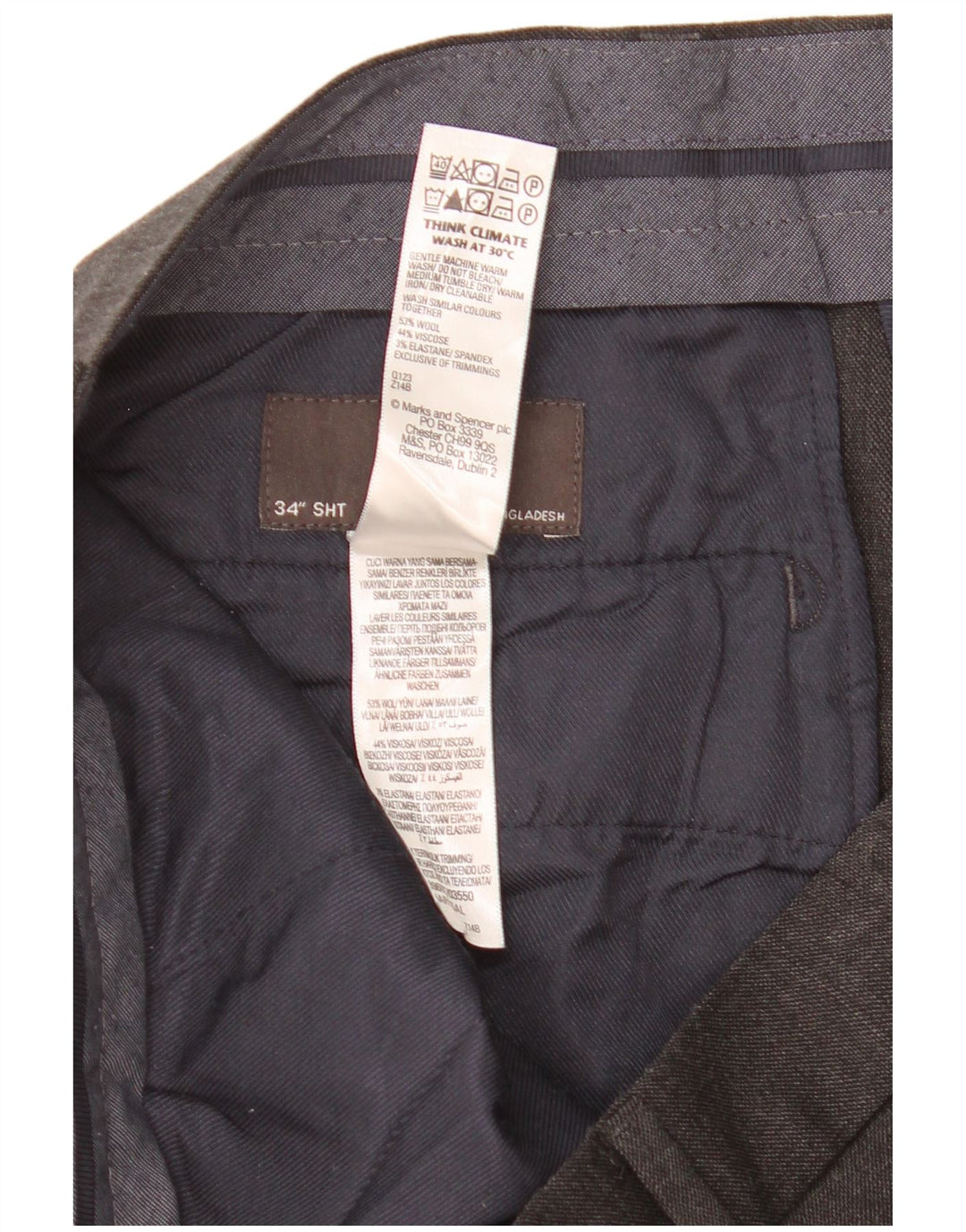 Marks & Spencer Mens Crop Straight Suit Trousers W34 L25 Grey Wool
