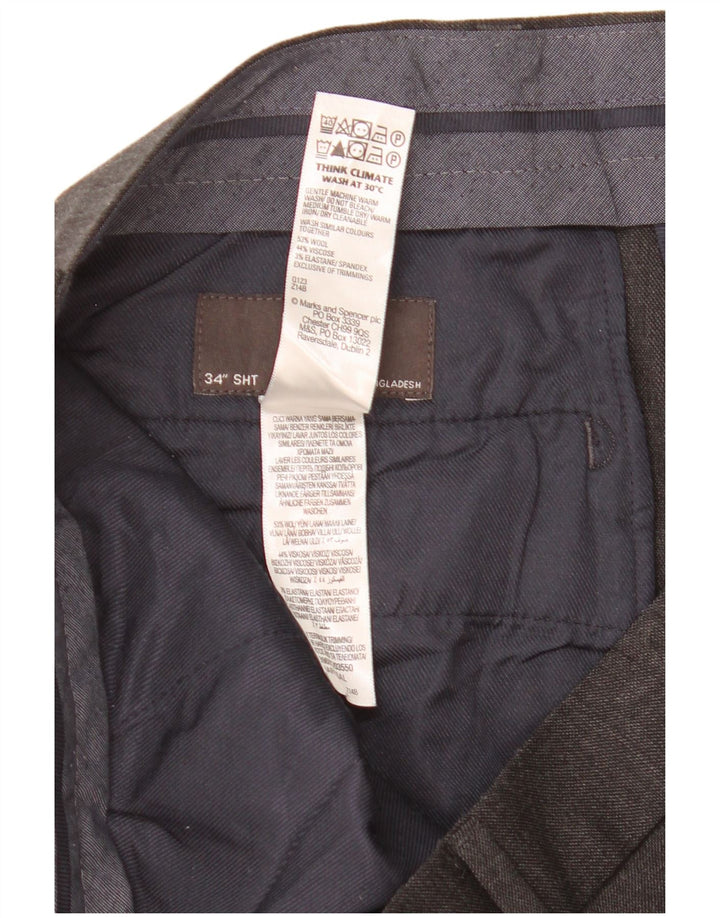 Marks & Spencer Mens Crop Straight Suit Trousers W34 L25 Grey Wool