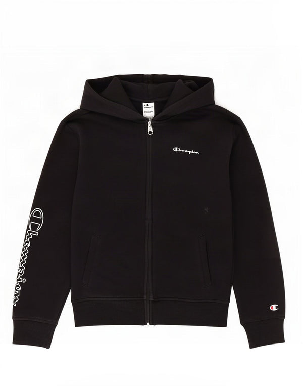 Champion Boys Graphic Zip Hoodie Sweater 11-12 Years Black Cotton