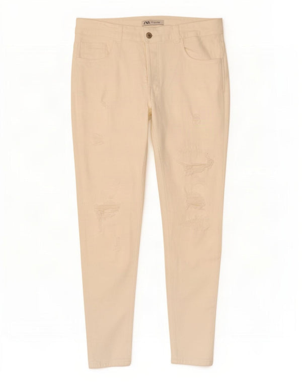 Zara Mens Distressed Skinny Jeans EU 44 Large W34 L29 White Cotton
