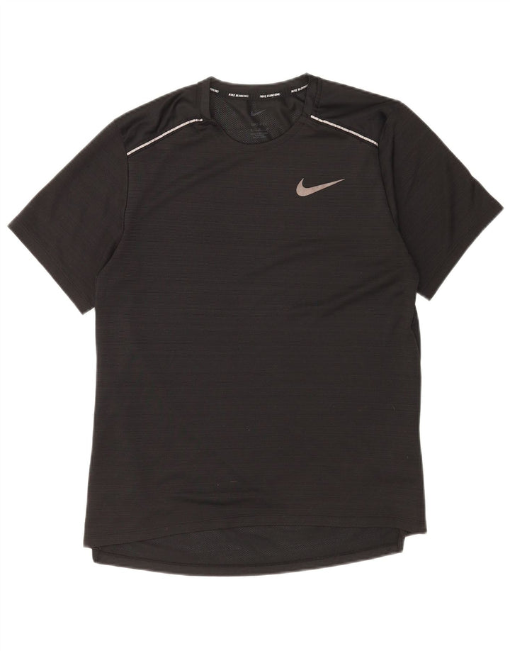 Nike Mens Dri Fit T-Shirt Top Medium Black Pinstripe Polyester