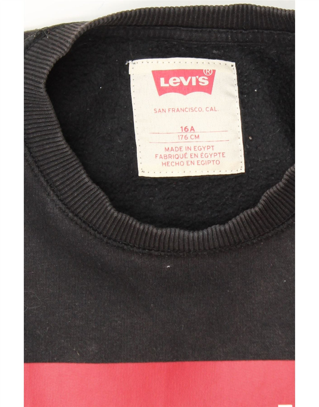 LEVI'S Boys Graphic Sweatshirt Jumper 15-16 Years Black Cotton Vintage Levi's and Second-Hand Levi's from Messina Hembry 