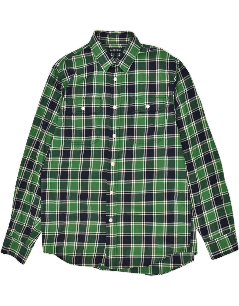 LANDS END Mens Shirt Medium Green Check Cotton Vintage Lands End and Second-Hand Lands End from Messina Hembry 