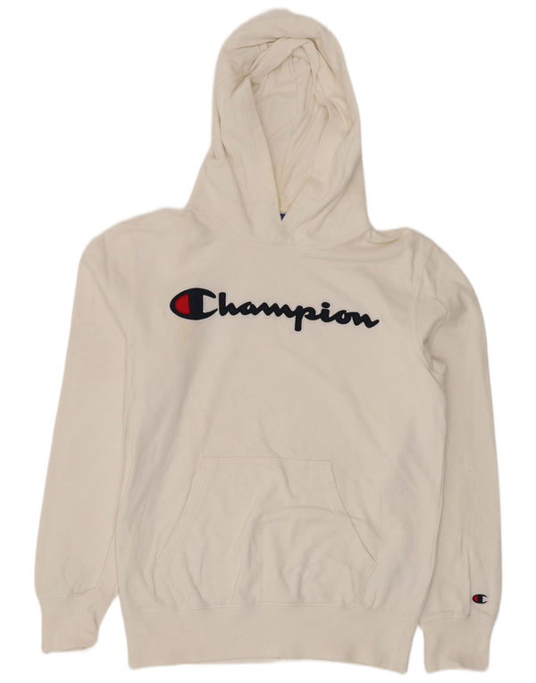 Champion Mens Graphic Hoodie Jumper Medium White Cotton
