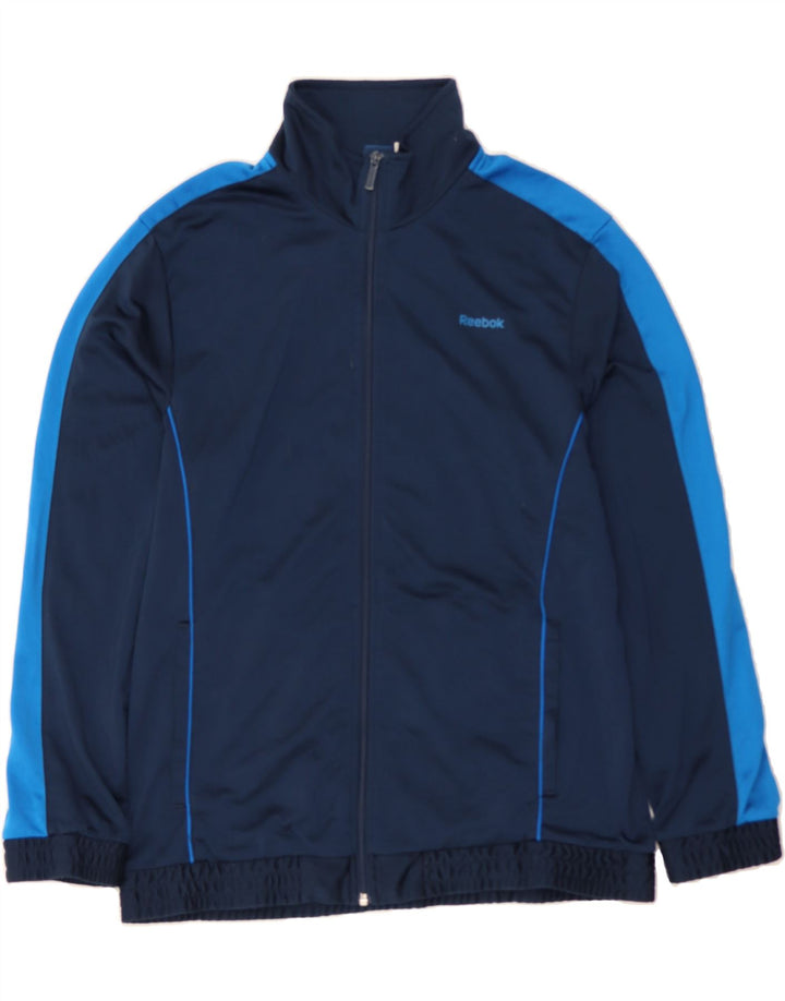 REEBOK Womens Tracksuit Top Jacket UK 16 Large Navy Blue Colourblock Vintage Reebok and Second-Hand Reebok from Messina Hembry 