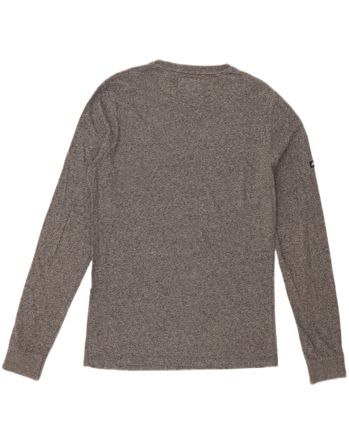 SUPERDRY Mens Top Long Sleeve Small Grey Flecked Cotton