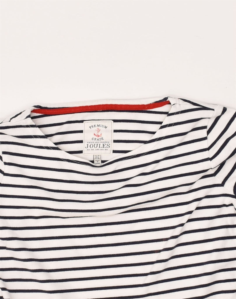 JOULES Womens 3/4 Sleeve Top UK 10 Small White Striped Cotton | Vintage Joules | Thrift | Second-Hand Joules | Used Clothing | Messina Hembry 