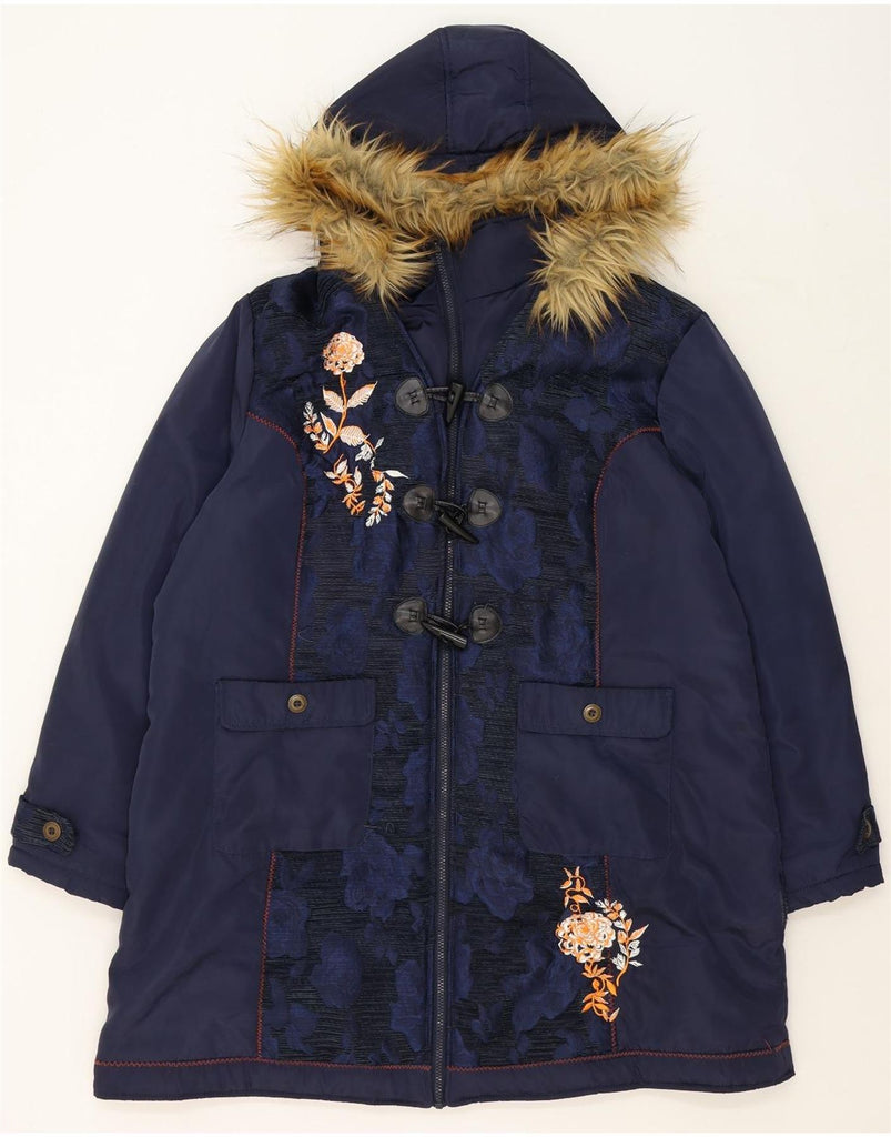 JOE BROWNS Womens Hooded Padded Coat UK 24 4XL Navy Blue Floral Polyester Vintage Joe Browns and Second-Hand Joe Browns from Messina Hembry 
